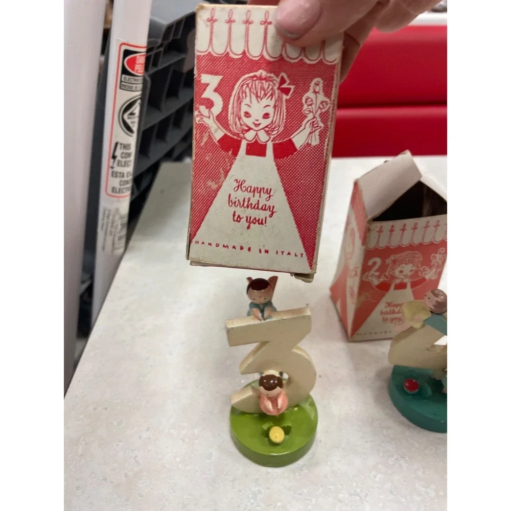 Sevi Lot Of  2 Wooden Birthday Cake Toppers 3